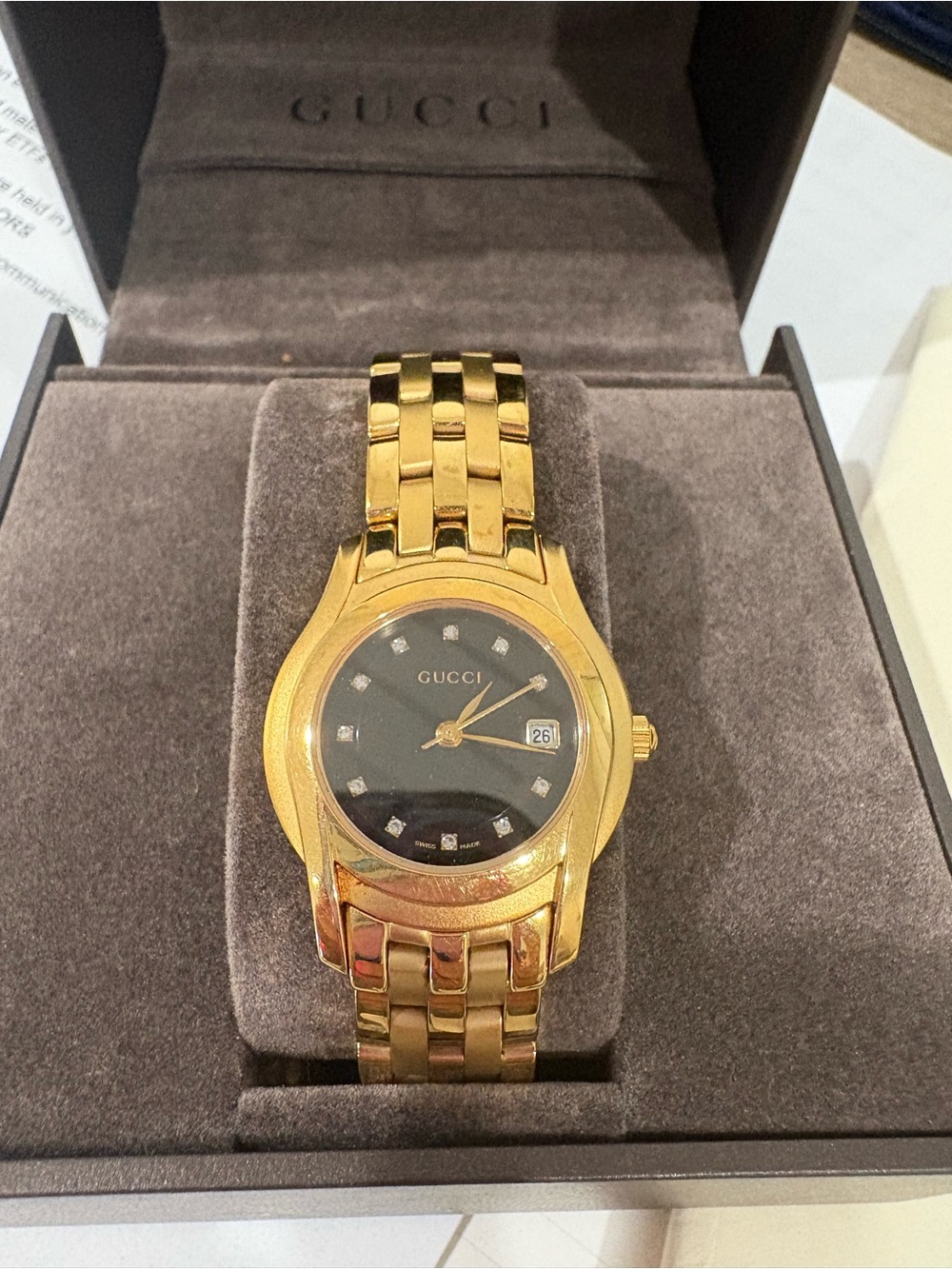 Gucci Gold Tone Women's Watch with Black Dial